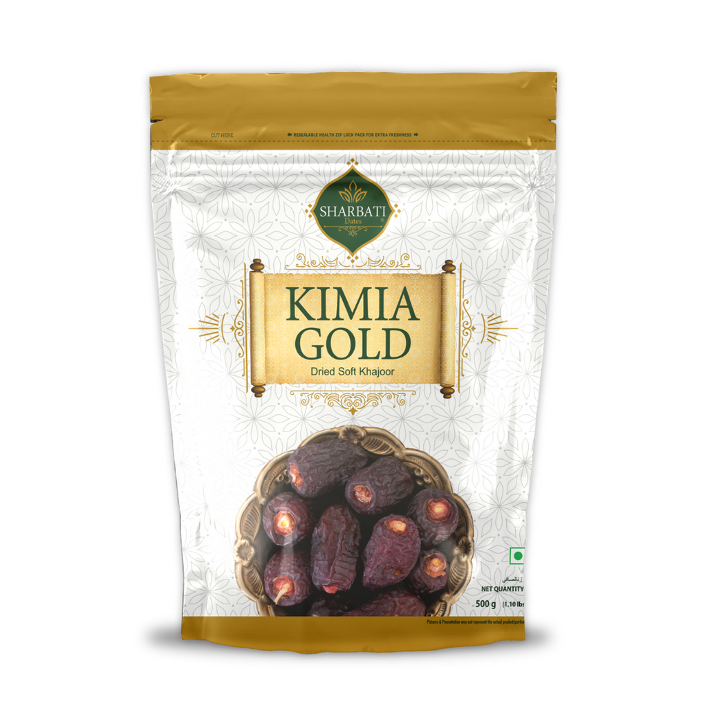Kimia Gold Dates 500g pouch with soft, sweet dates packed fresh for daily eating, healthy snacking, and natural energy support.