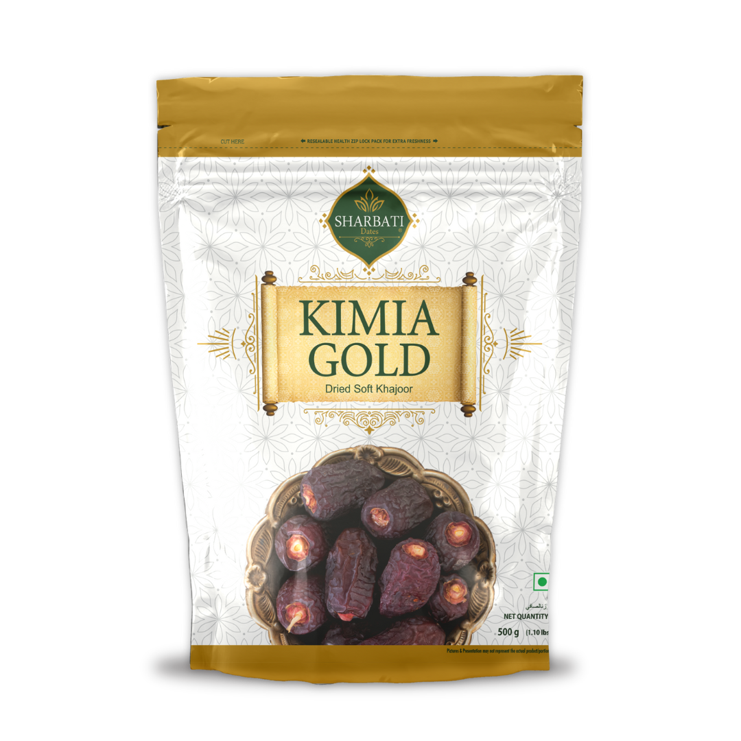 Kimia Gold Dates 500g pouch with soft, sweet dates packed fresh for daily eating, healthy snacking, and natural energy support.